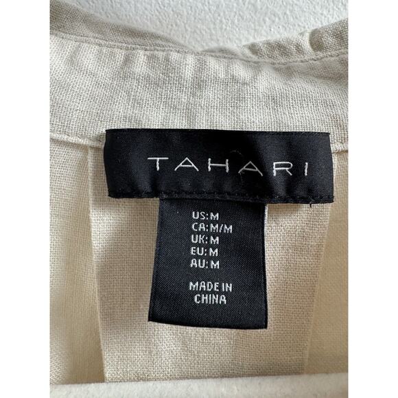 Tahari Linen Blend Top Bohemian Hippie Hipster Classy Cottagecore Peasant Chic M - Picture 4 of 6